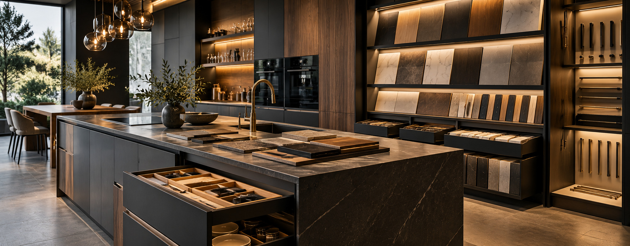 Premium-Küchenshowroom mit Material-, Fronten- und Ausstattungsauswahl
