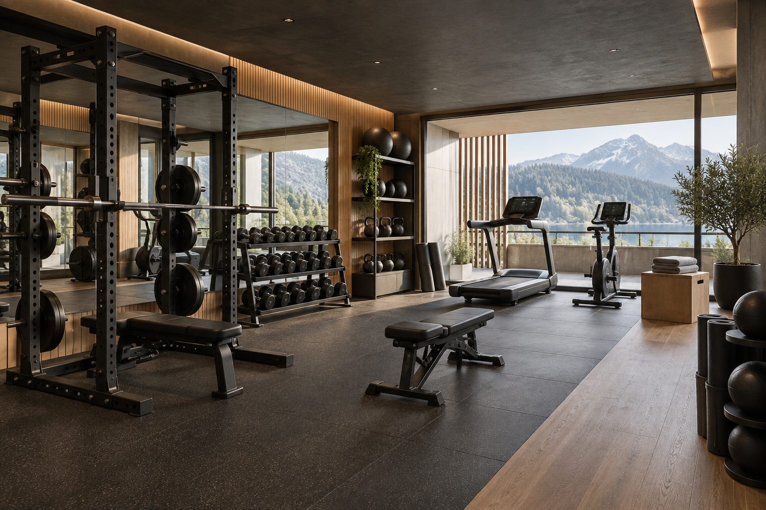 Moderner Fitnessbereich mit hochwertigen Trainingsgeräten