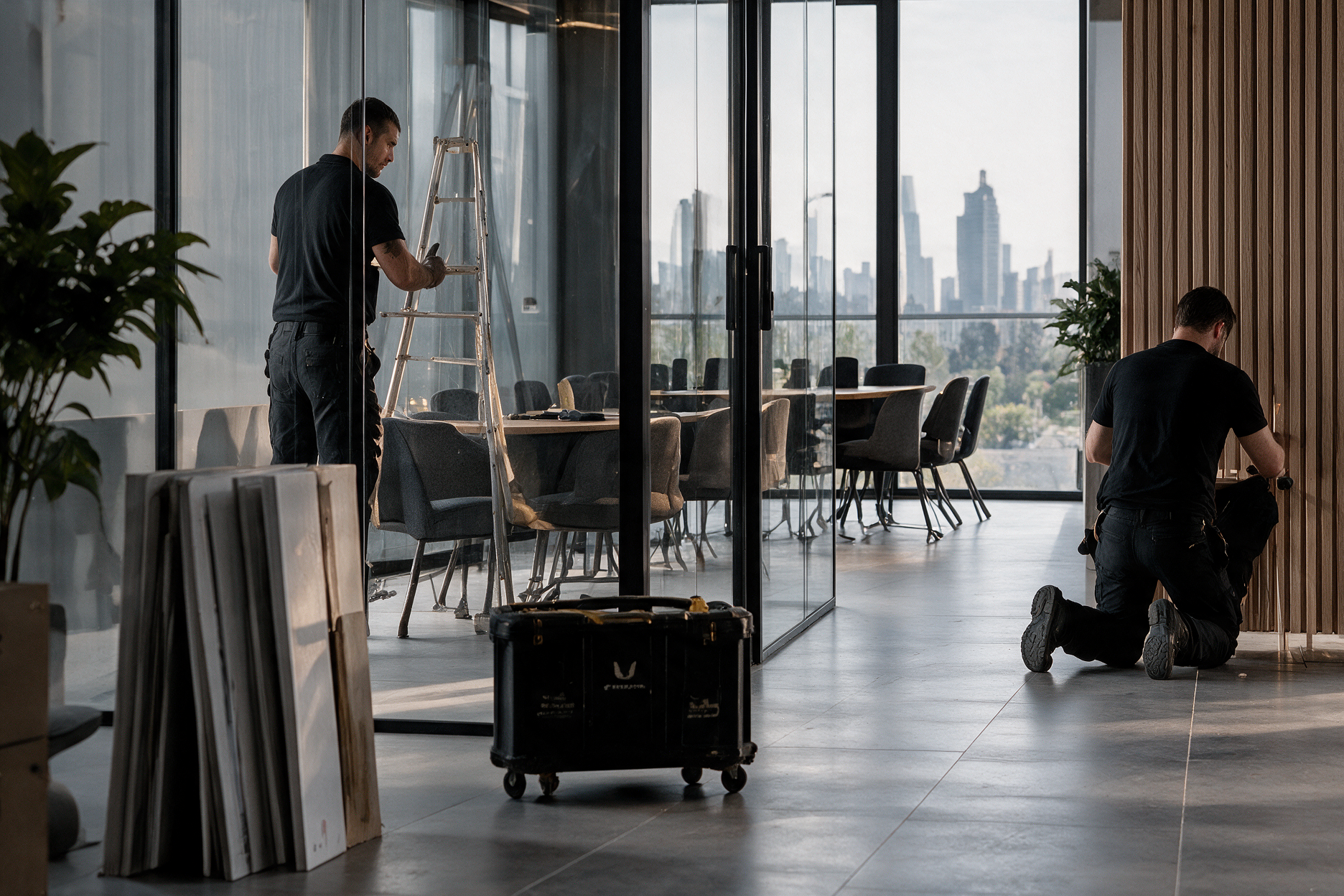 Projektmontage in einer modernen Büro- und Gewerbefläche
